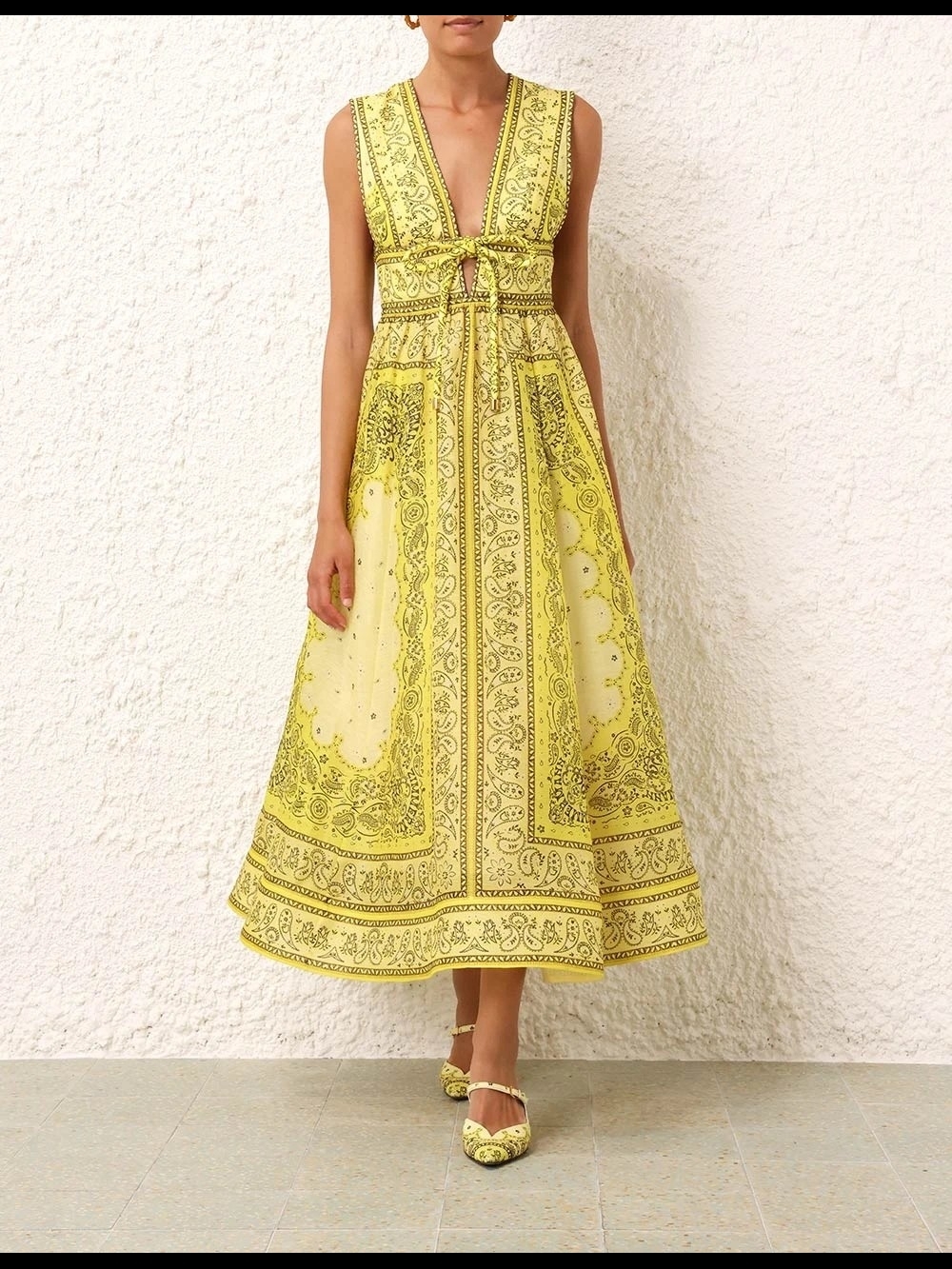 Zimmermann Yellow Paisley Tie-Waist V-Neck Midi Dress. No tags, Never Worn. - Picture 5 of 9